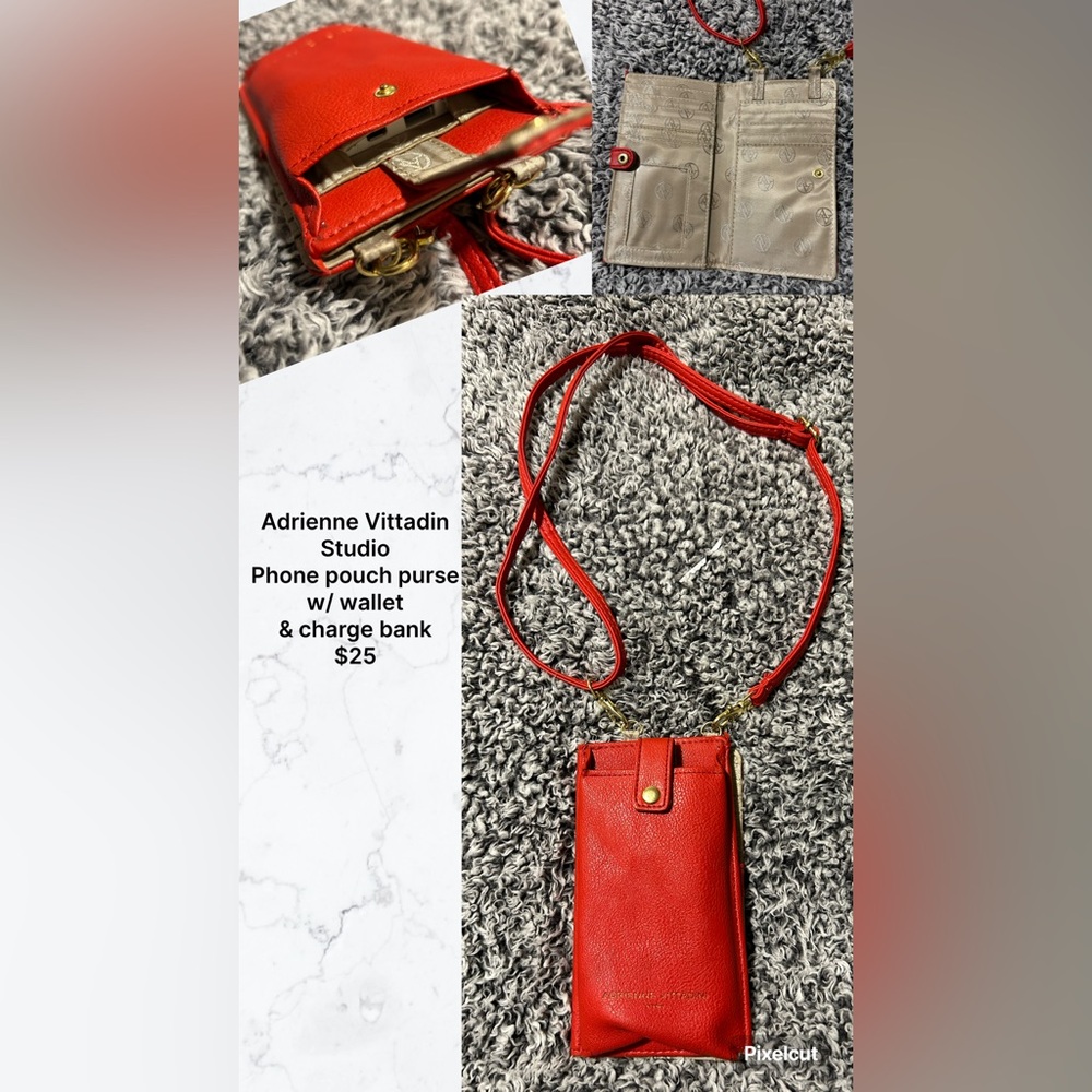 Red crossbody purse with charge bank